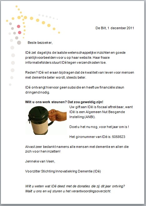 Wauw industrie rammelaar Steunt u IDé? Brief van de voorzitter - Innovatiekring Dementie - IDé